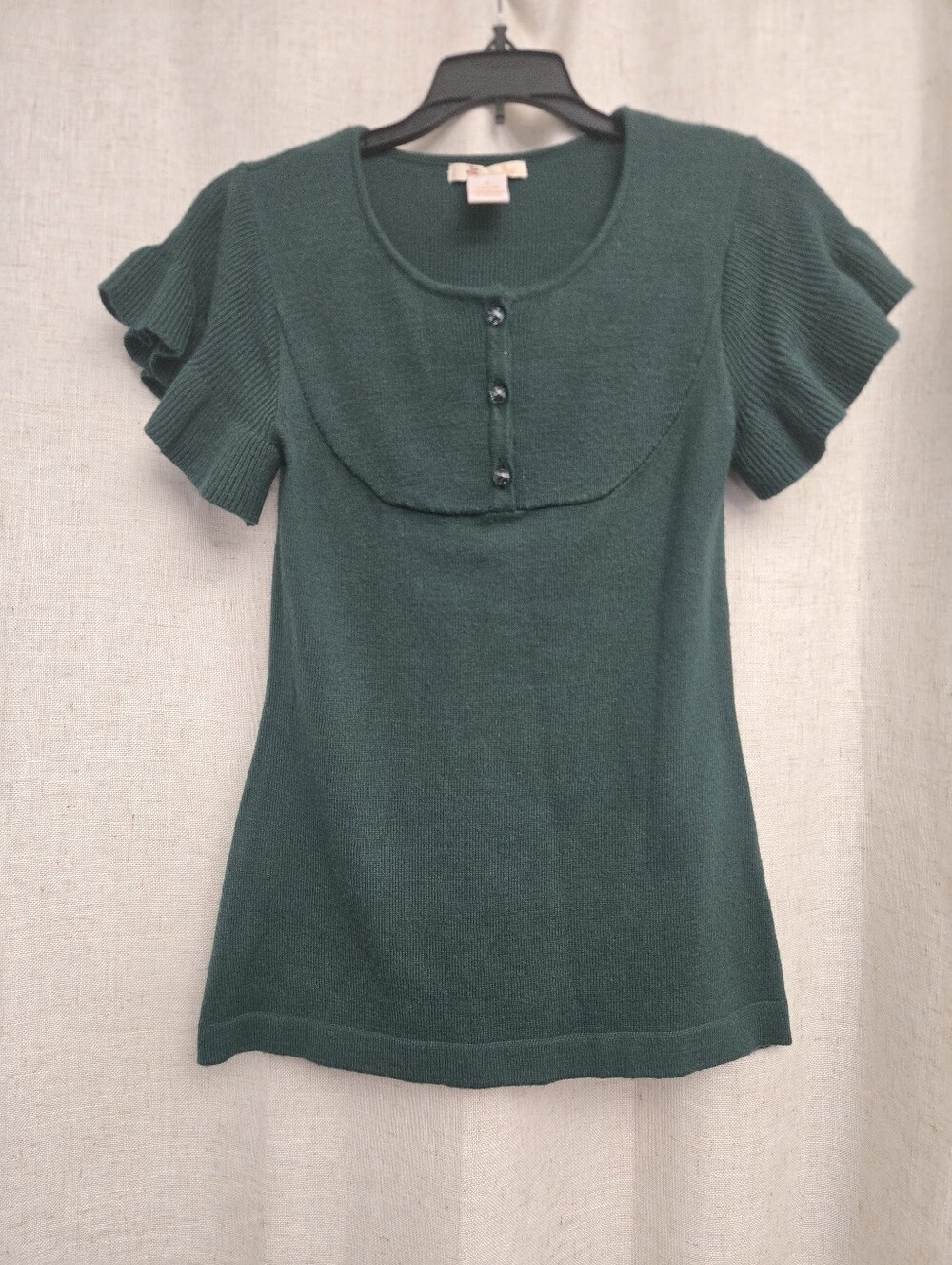 Mulle Forest Green Flutter Sleeve Romantic Knit Top S